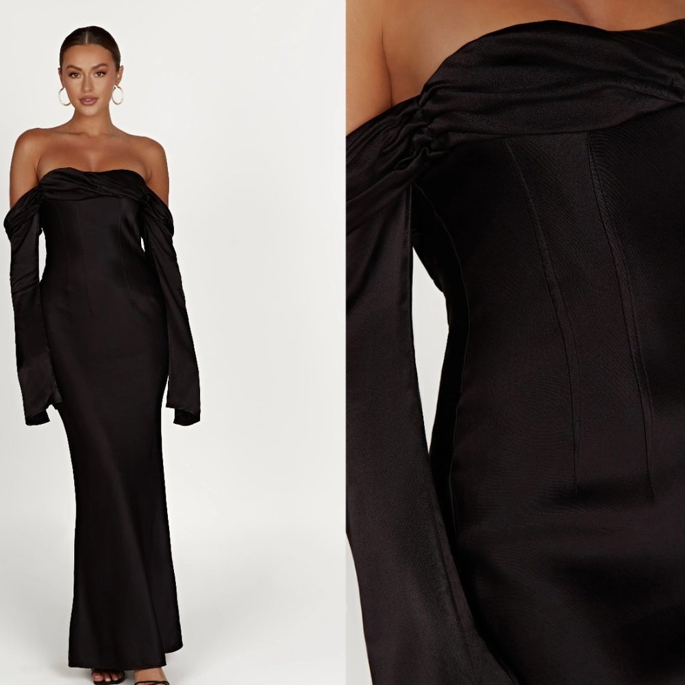 MESHKI dress (Giselle) Black off the Shoulder Cowl Neck Maxi dress XXL